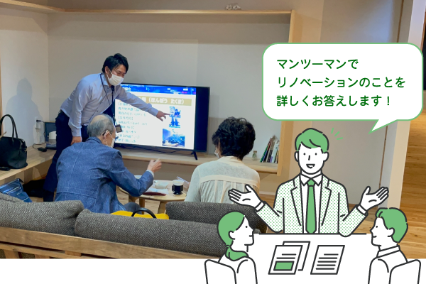 マンツーマンでリノベーションのことを詳しくお答えします！