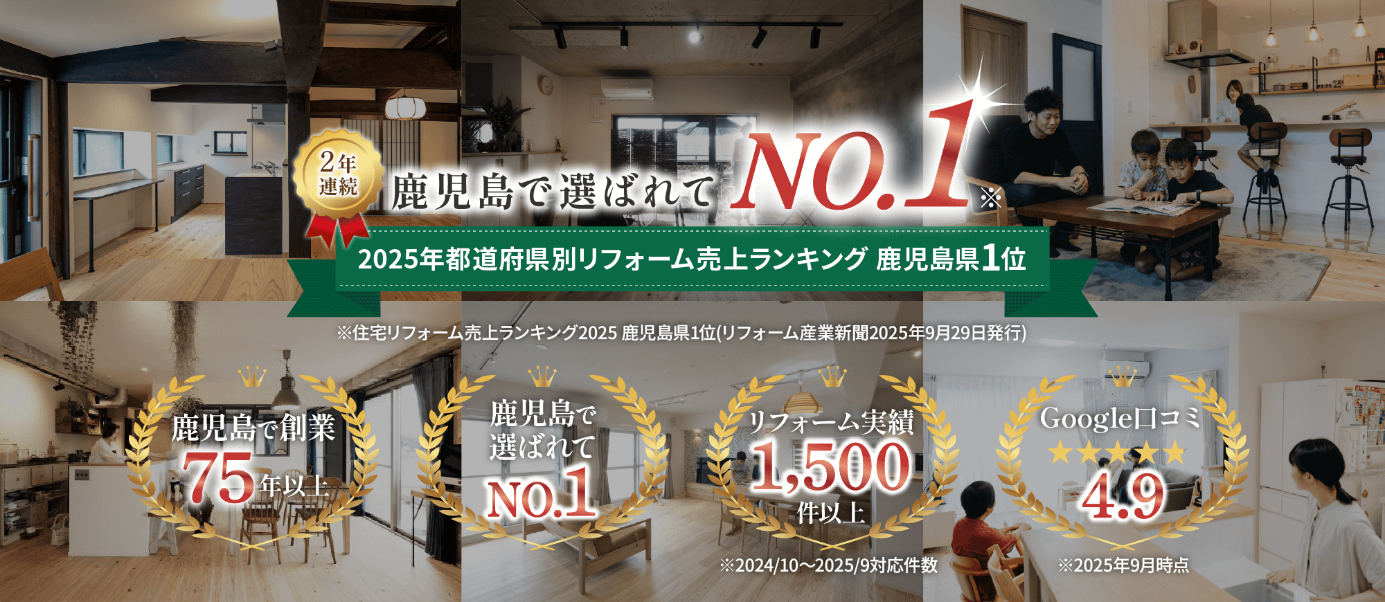 2年連続鹿児島で選ばれてNO.1！2025年都道府県別リフォーム売上ランキング鹿児島県1位