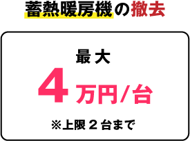 蓄熱暖房機の撤去:最大4万円/台※上限2台まで